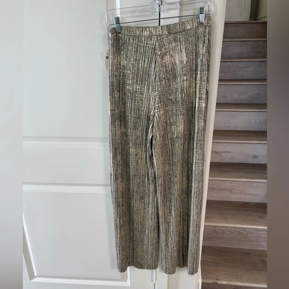ANTHROPOLOGIE Elevenes Metallic Gold Wide Leg Pants - Picture 4 of 10